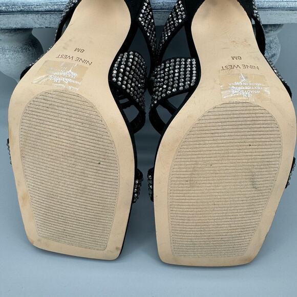 Nine West Adyson Embellished Square Toe Heeled Sandals Black Size 8M - Picture 10 of 10